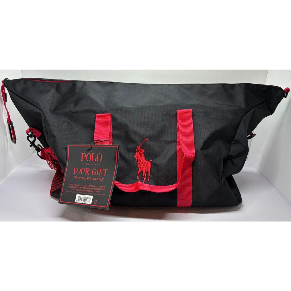 Ralph Lauren Fragrance Polyester Nylon Polo Big Pony Duffle Travel Bag Red Black